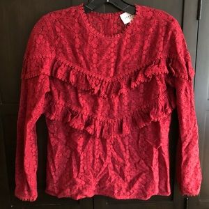 Sezane Ninon raspberry eyelet top size 36